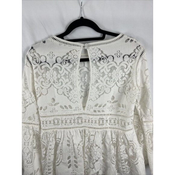 Spell (And the Gypsy) White Lace Empire Waist Boho Top w/ Bell Sleeves - Picture 11 of 14